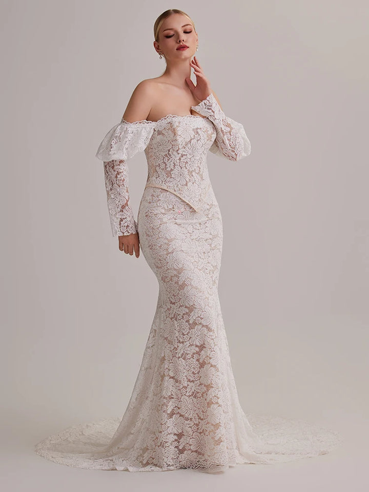 Graceful Bubble Sleeves Wedding Dress