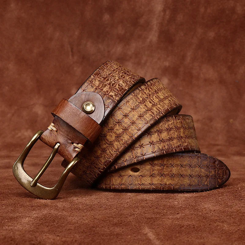 Vintage Embossed Cowhide Leather Belt