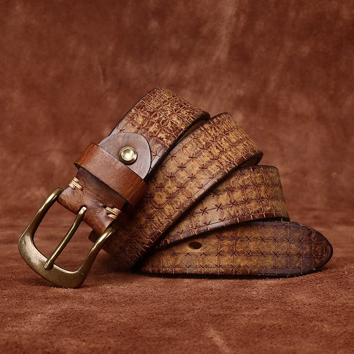 Vintage Embossed Cowhide Leather Belt