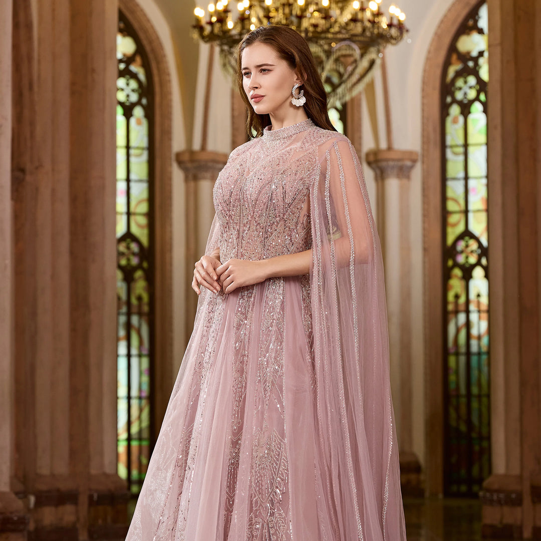 Luxury Cape Sleeves Arabic Evening Gown