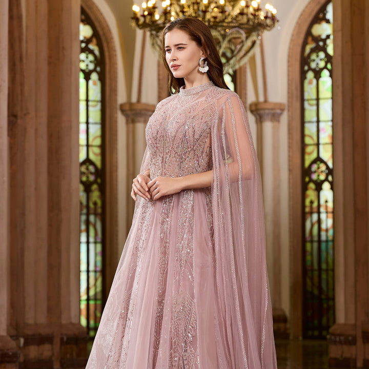 Luxury Cape Sleeves Arabic Evening Gown