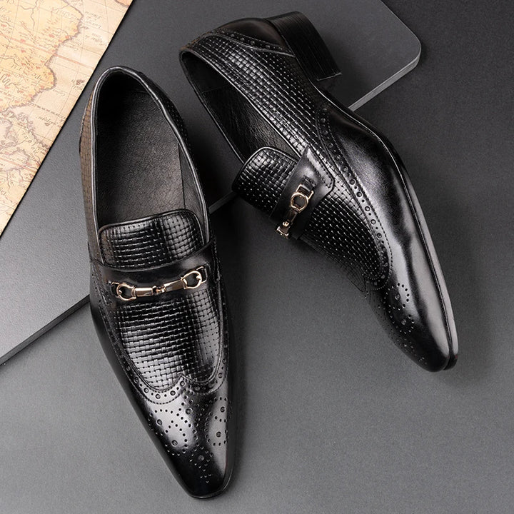 Elegant Metal Buckles Leather Loafers