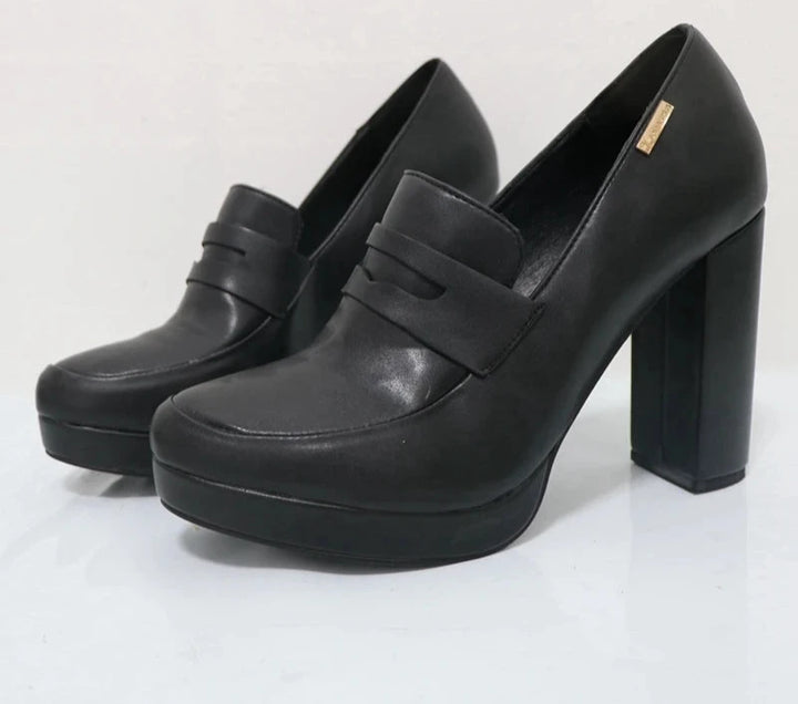 Black Platform Block High Heel Pumps