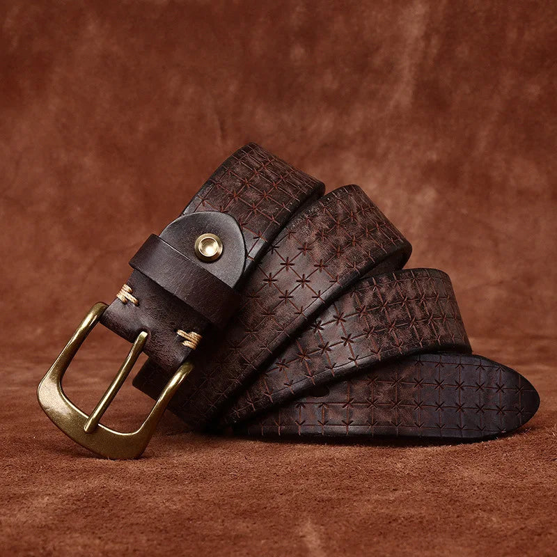 Vintage Embossed Cowhide Leather Belt