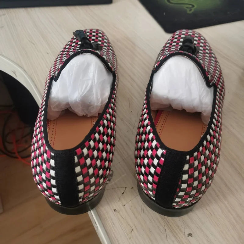 Sleek Woven Pattern Tassel Loafers