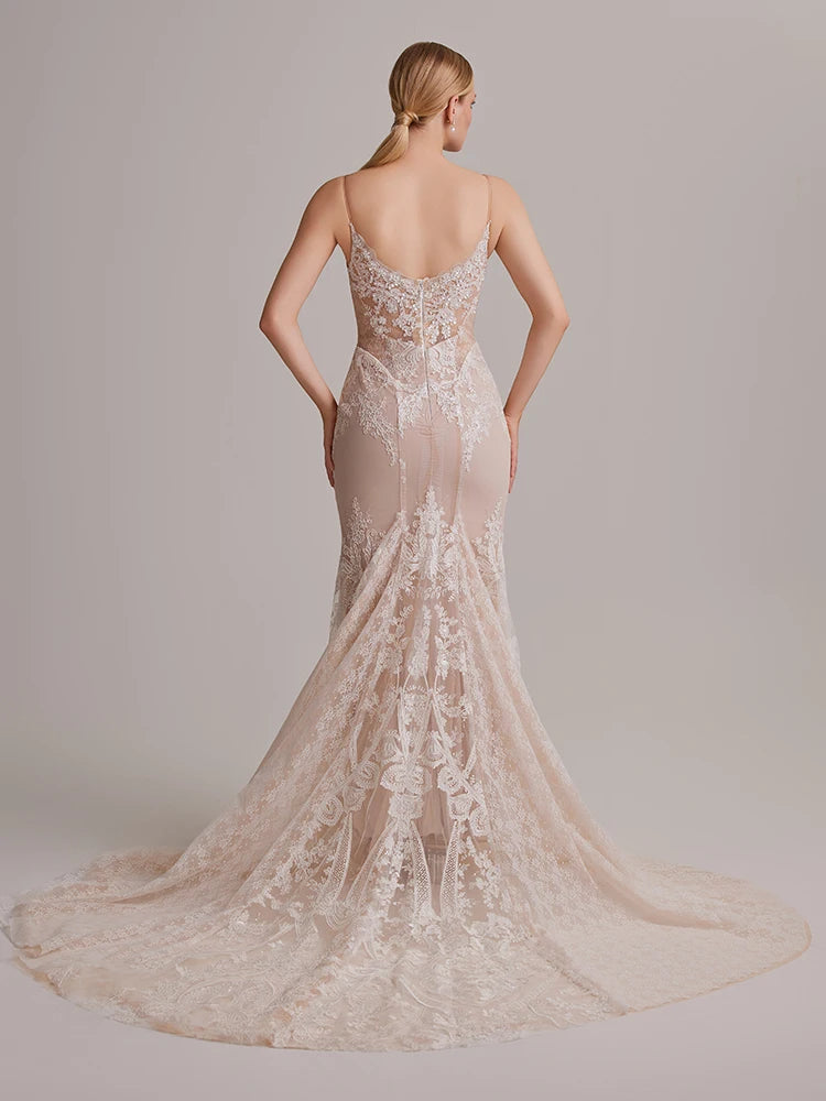 Elegant Suspender Deep V-backless Wedding Dress