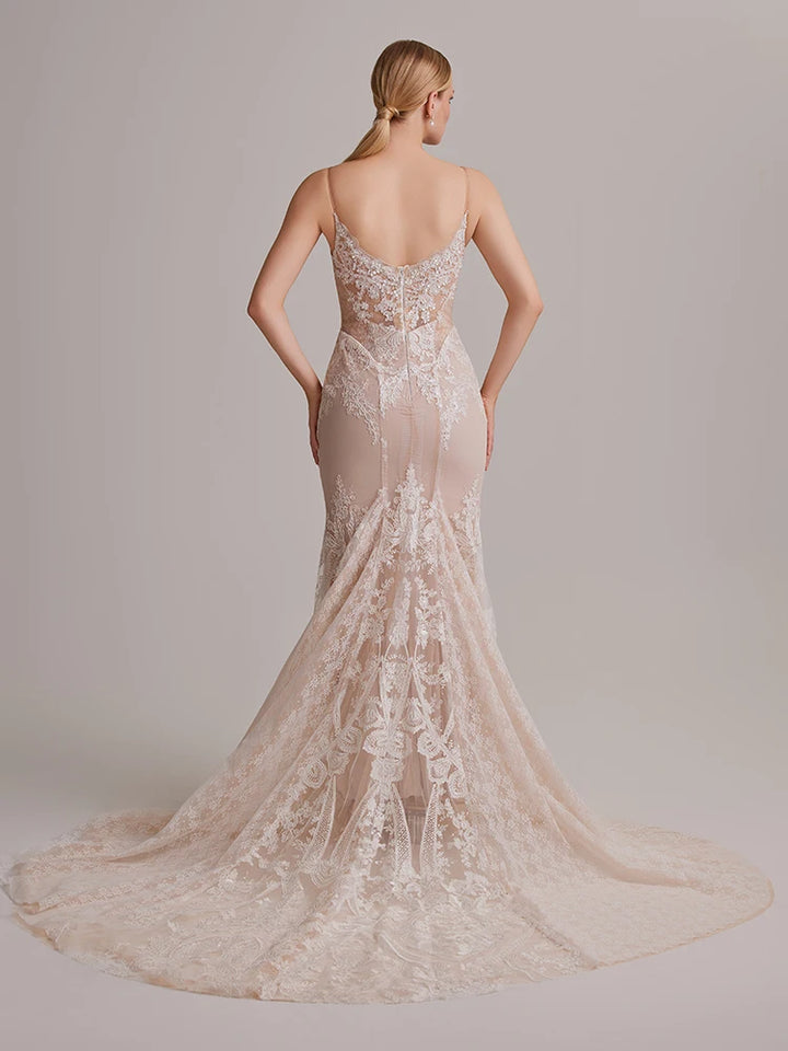 Elegant Suspender Deep V-backless Wedding Dress