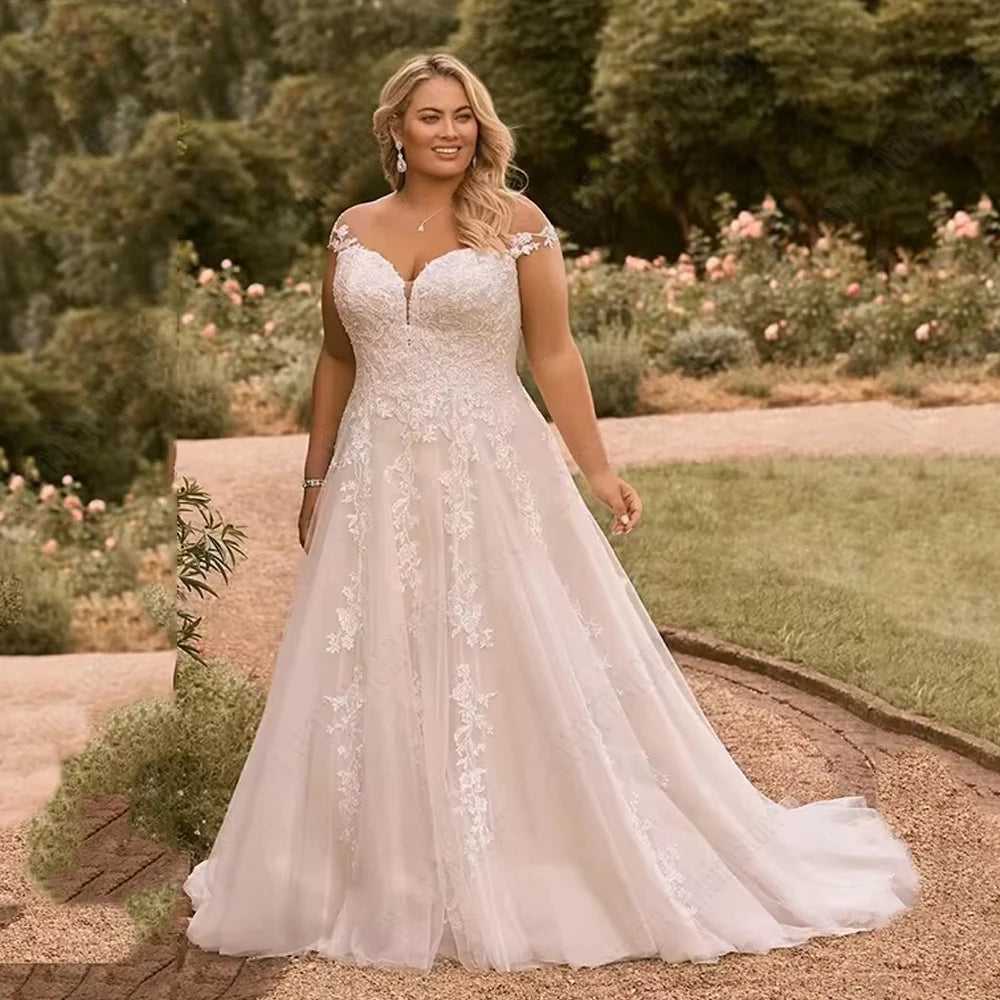 Courtly Plus Size Court Train Bridal Dress