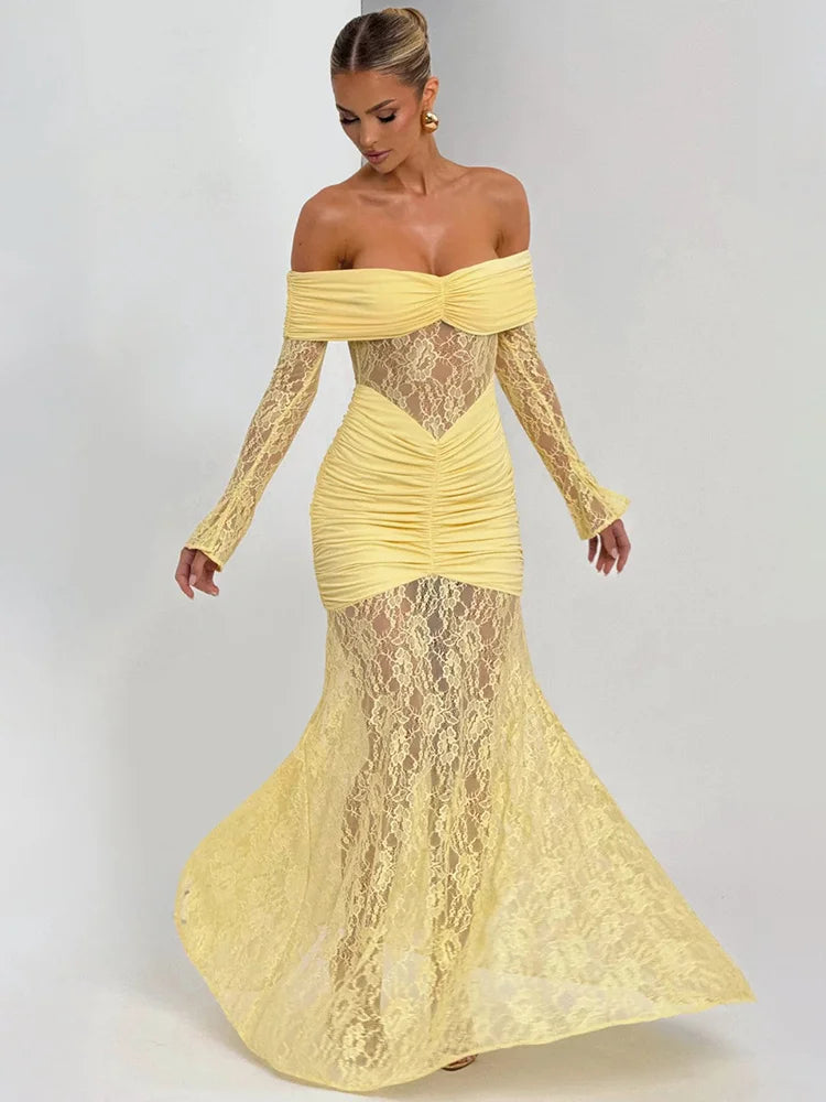 Beauteous See Through Strapless Maxi Dress