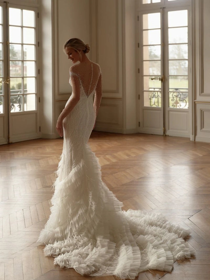 Charming Ruffles Beaded Bridal Dress