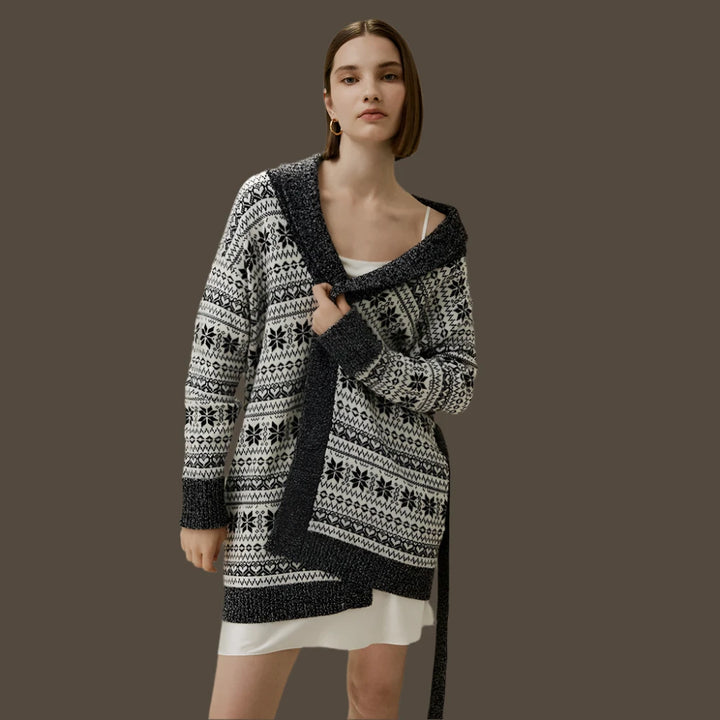 Festive Tie-Waist Wool Cardigan