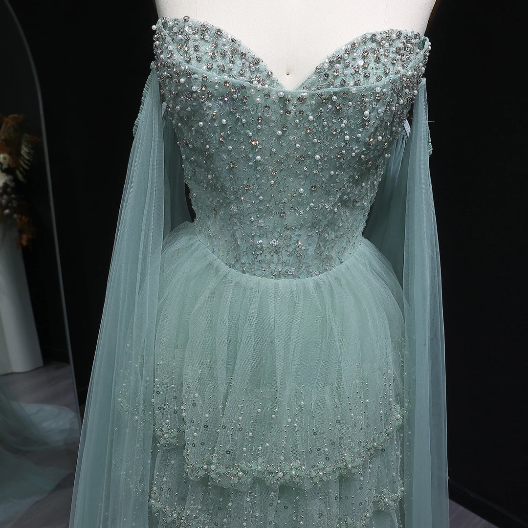 Charming Beaded Tiered Arabic Evening Gown