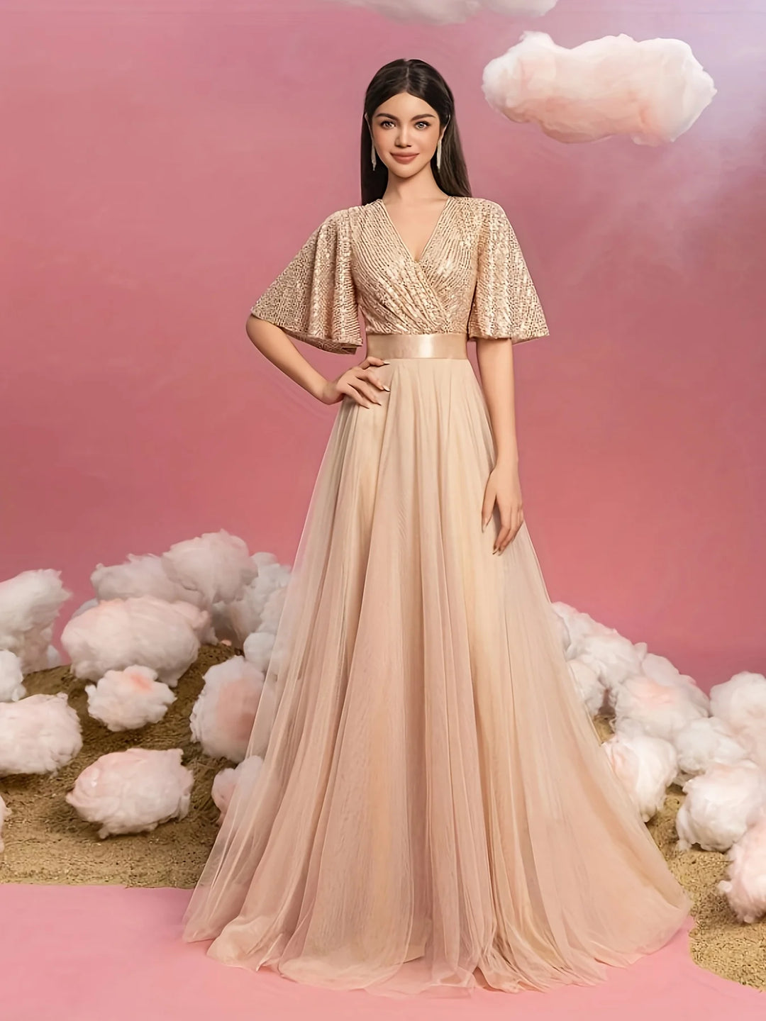Alluring Flared Sleeves Evening Gown