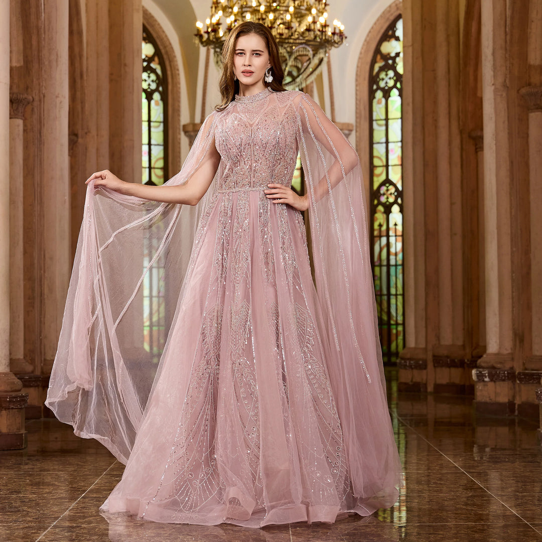Luxury Cape Sleeves Arabic Evening Gown