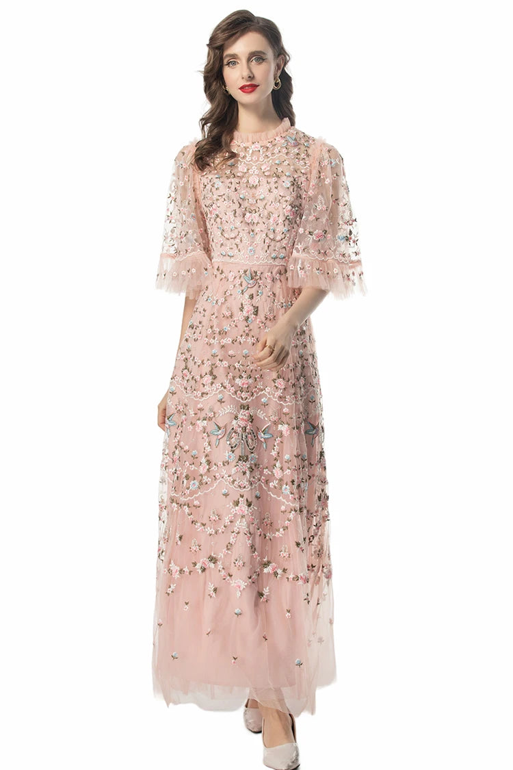 Beaded Flare Sleeves Temperament Dress