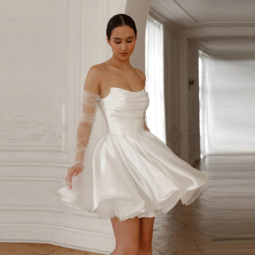 A-Line Short Strapless Wedding Dress