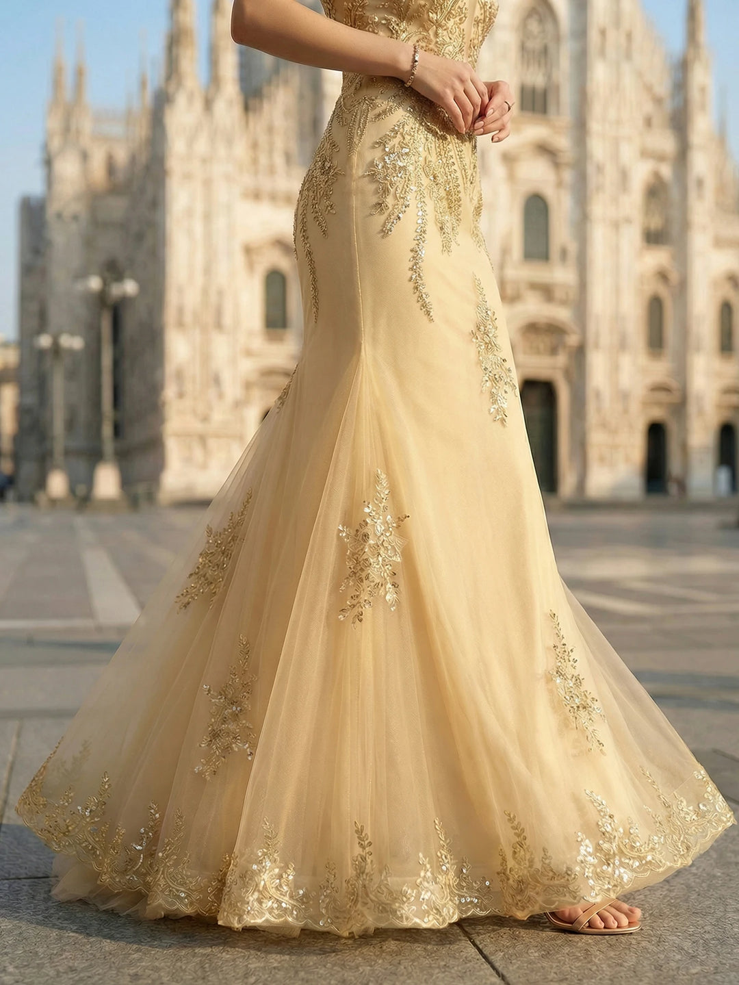 Lovely Sheer Overlay &amp; Train – Luxe Prom Dress
