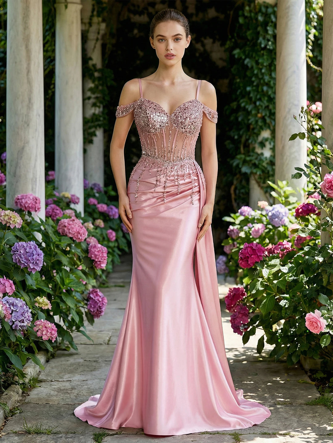 Modern Beaded Sequin Corset Prom Dress