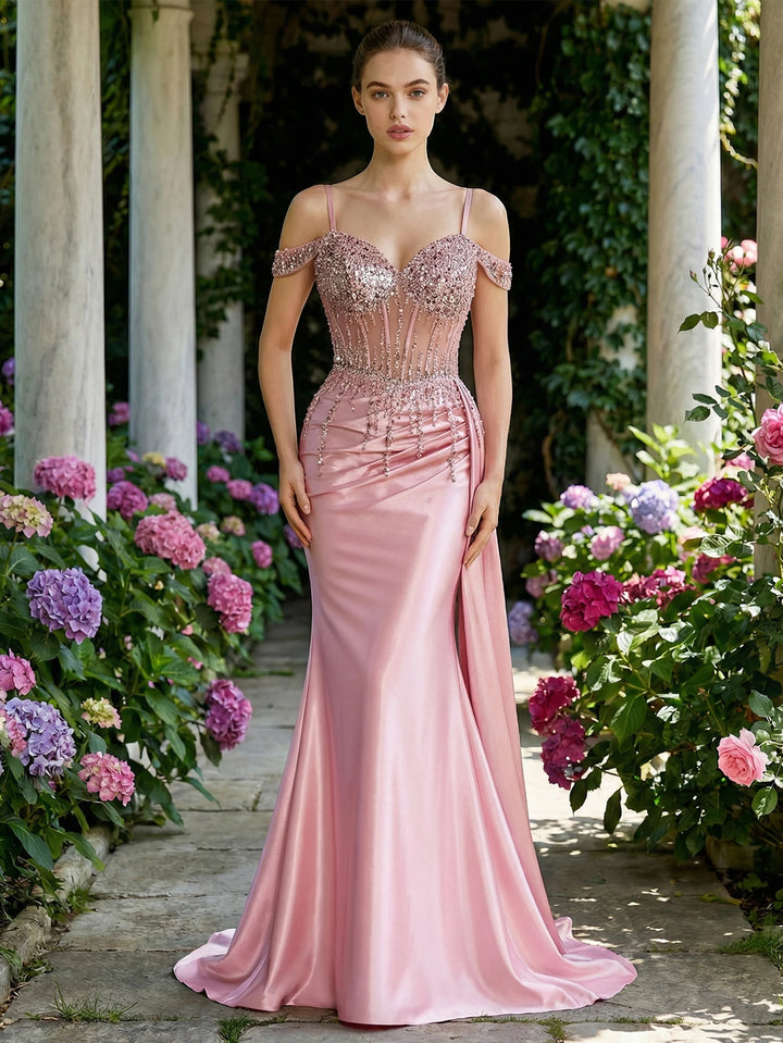Modern Beaded Sequin Corset Prom Dress