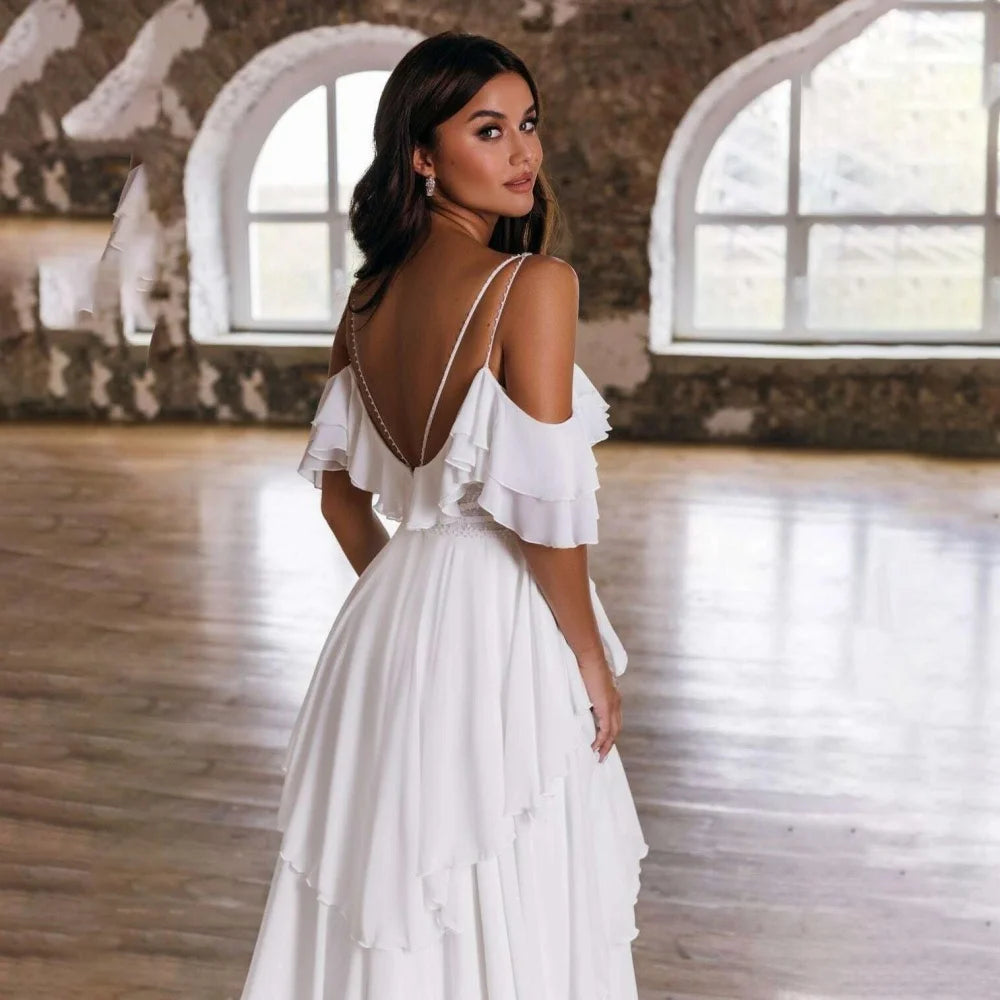 Charming Spaghetti Strap Boho Bridal Gown