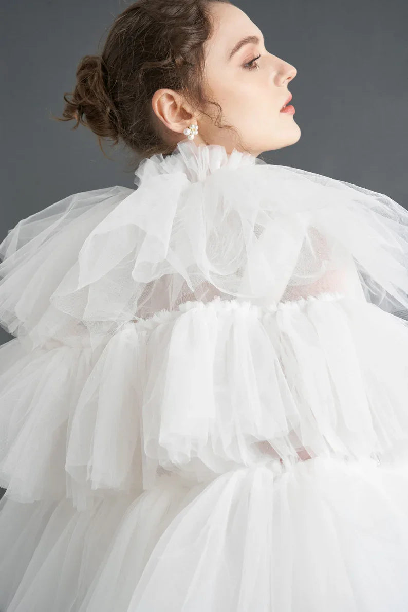 Lovely Tulle Layered Bridal Cape Jacket