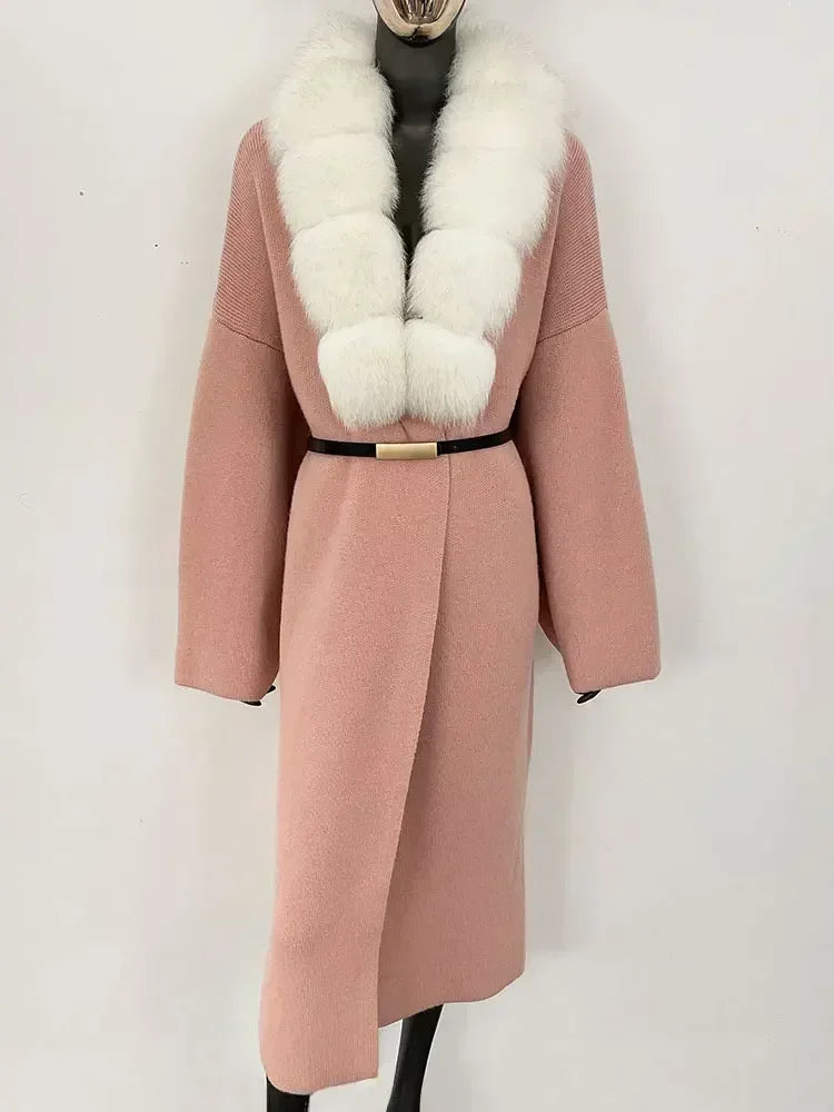 Alluring Detachable Real Fur Collar Coat