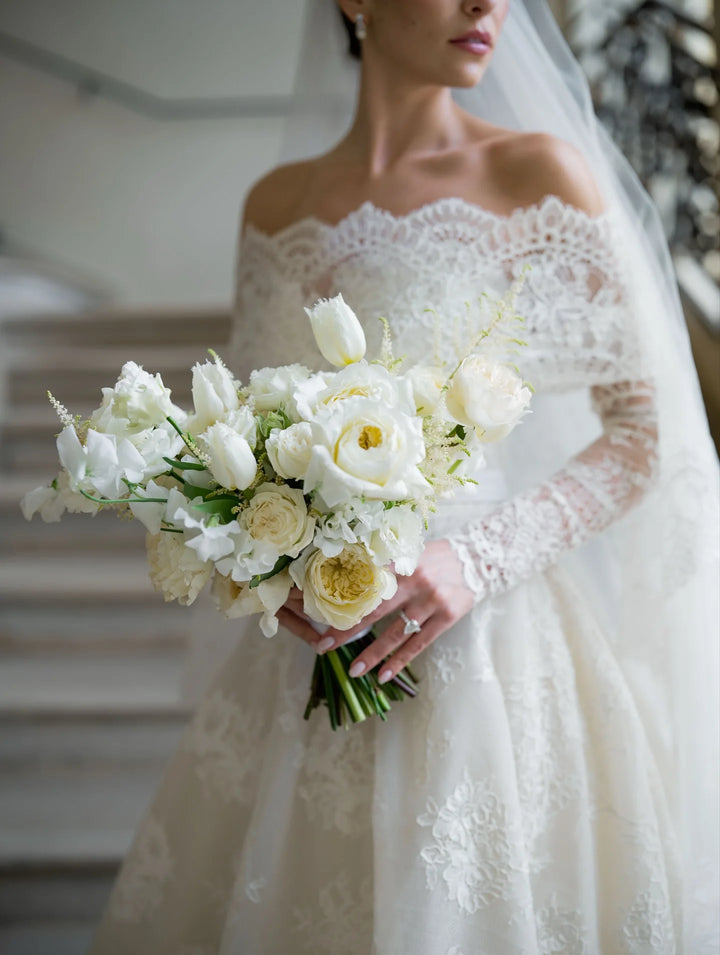Timeless White Lace Off Shoulder Bridal Couture