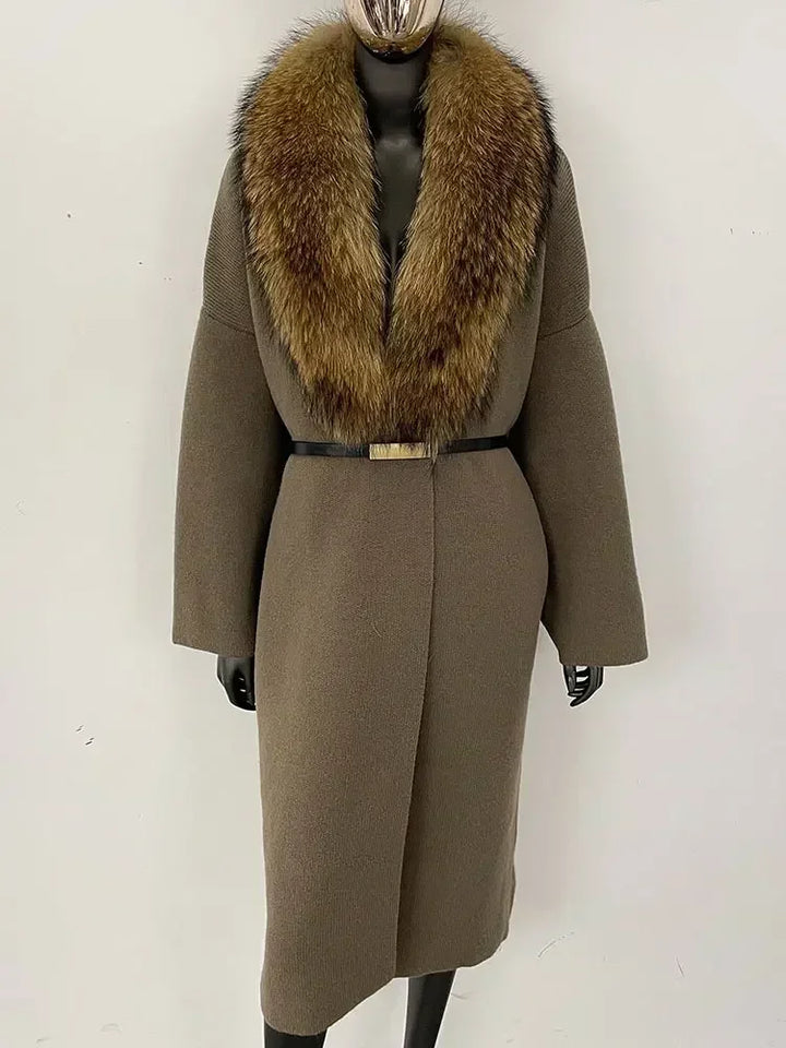 Alluring Detachable Real Fur Collar Coat