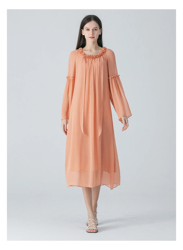 Era Of Pleated Edge Silk Dress