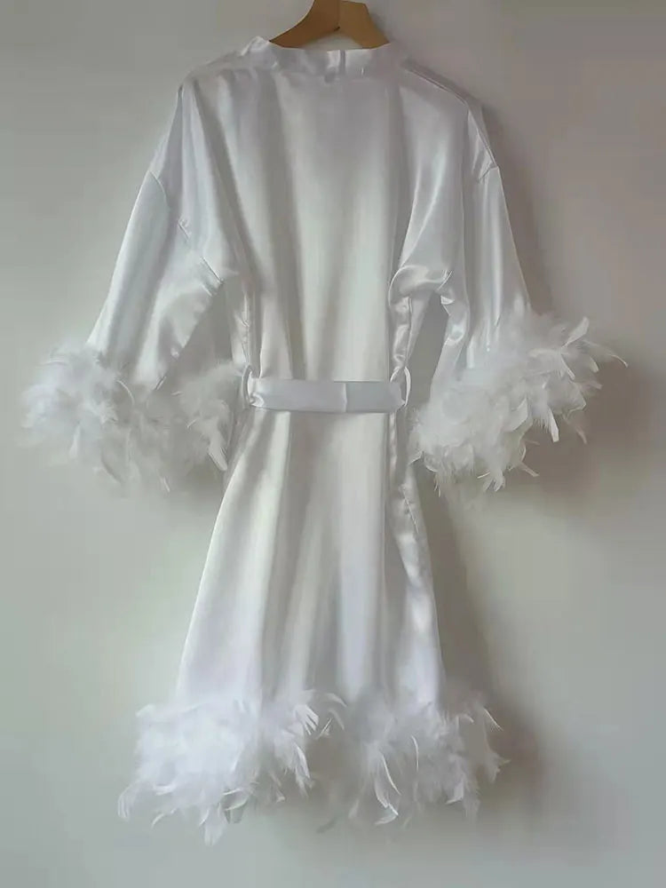 Satin Feathered Bridal Robes