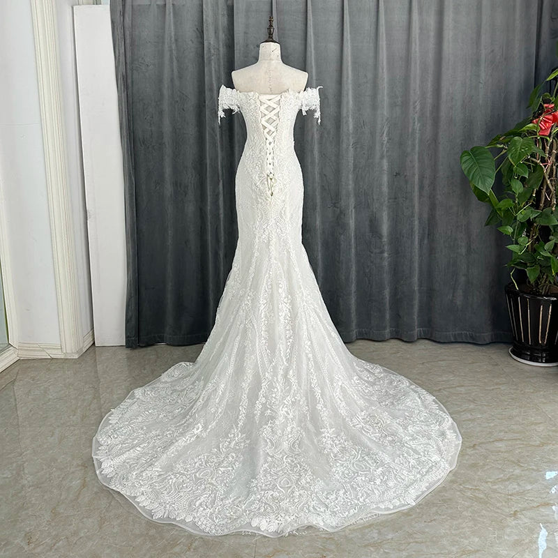 Graceful Beaded Lace Wedding Dress