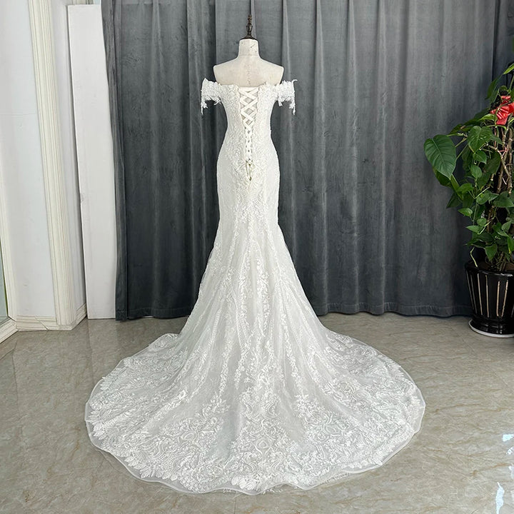 Graceful Beaded Lace Wedding Dress