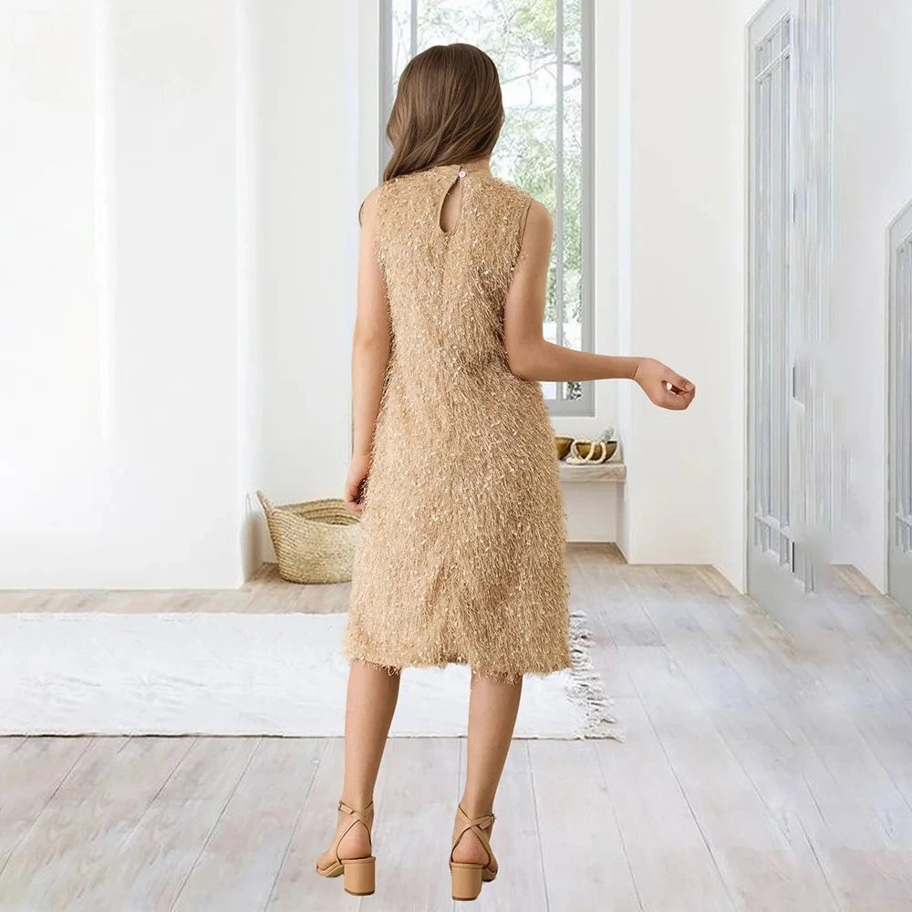 Trendy Mock Neck Midi Party Dress