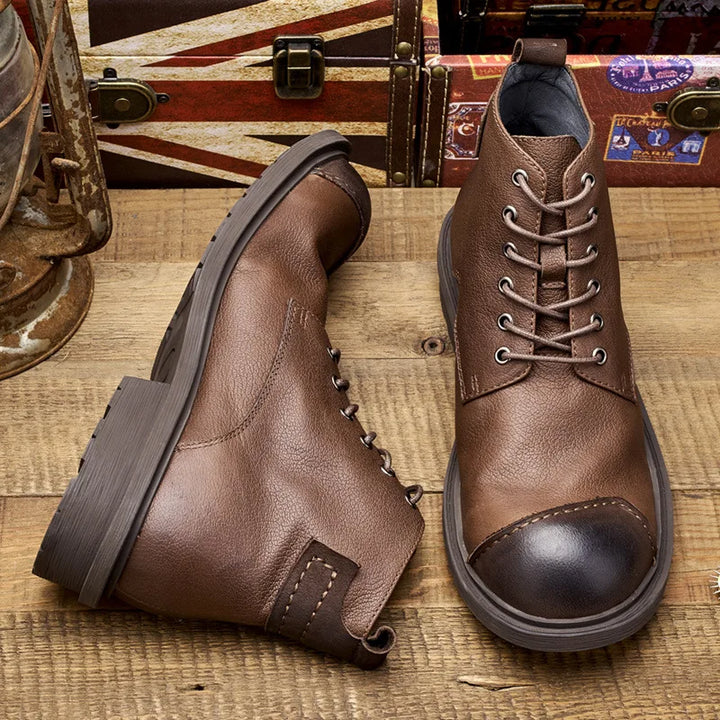 Round Toe Full Grain Leather Boots