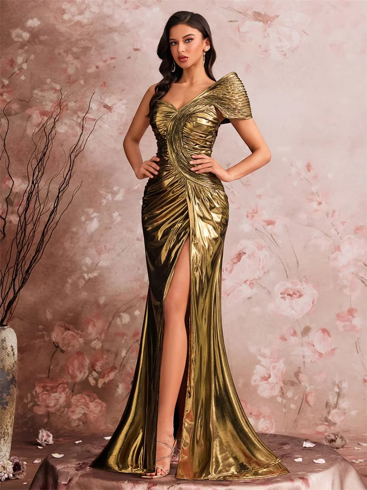 Show-stopping Slanted Shoulder Evening Dress