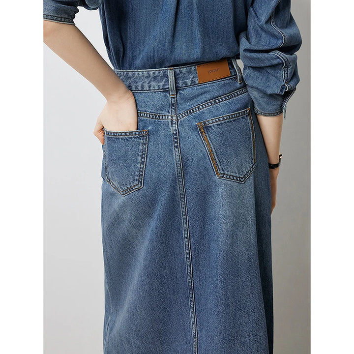 Open Split Pocket Denim Skirt