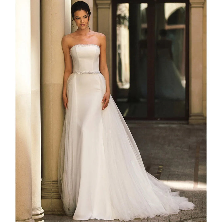 Modern Boat Collar Wedding Dress