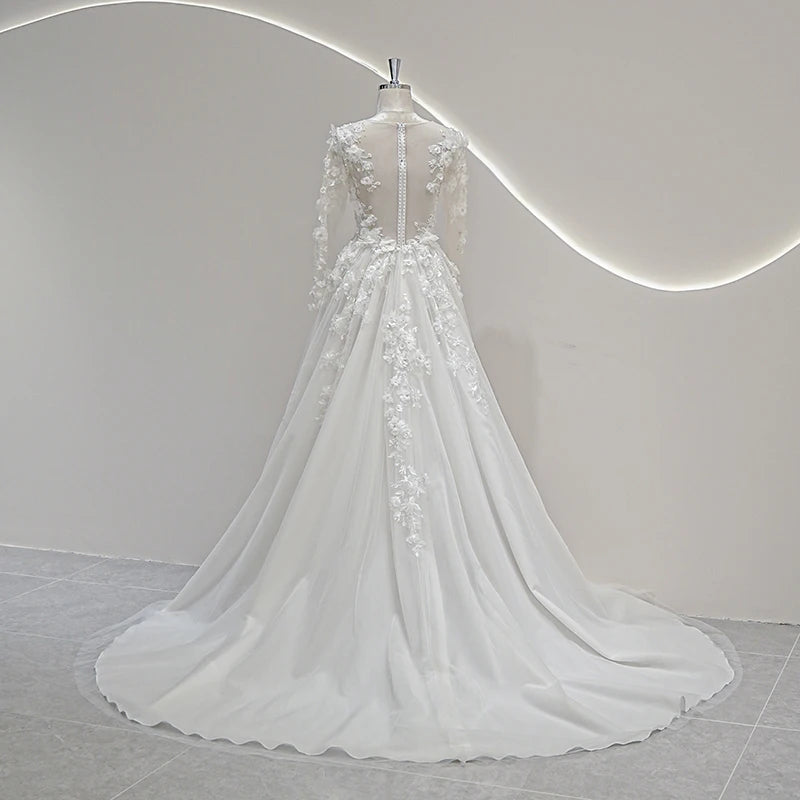 Elegant Crystal Beads Long Sleeve Wedding Dress | All For Me Today Elegant Crystal Beads Long Sleeve Wedding Dress | All For Me Today