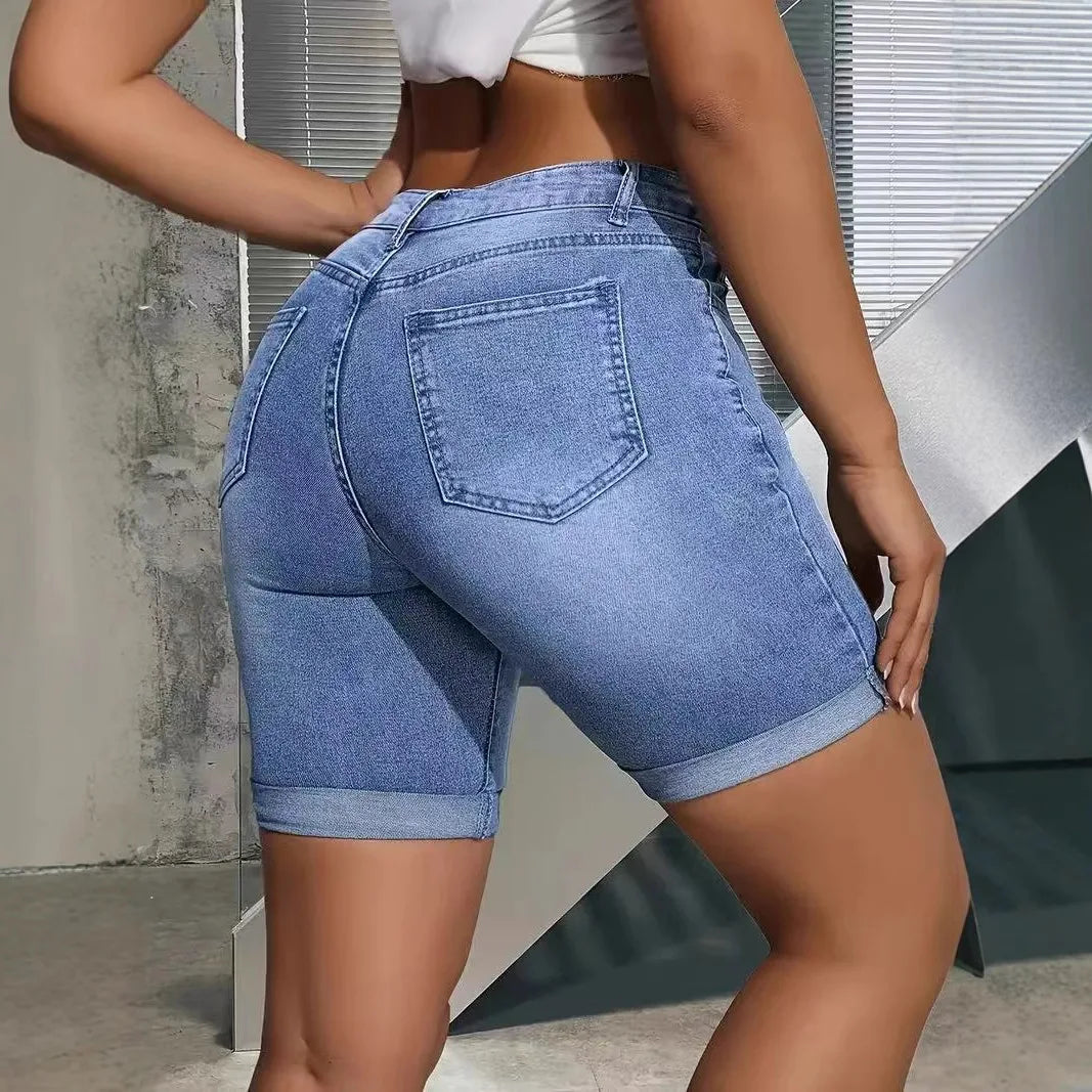 Smart Spliced Pockets Denim Jean Shorts