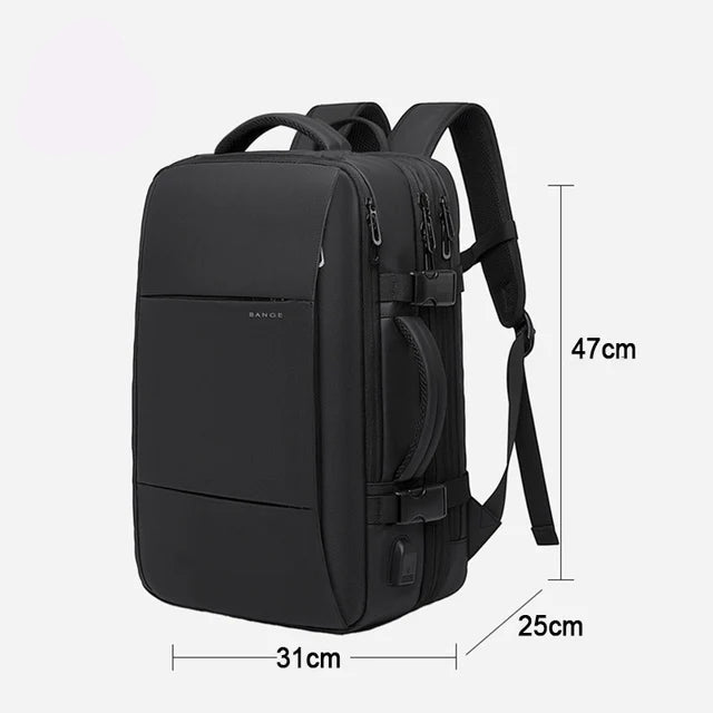37L black waterproof backpack with dimensions 31cm wide, 25cm deep, 47cm tall