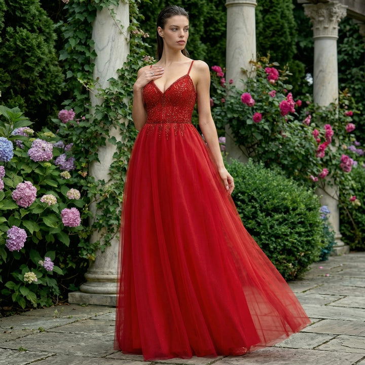 Sophisticated Beaded Tulle Evening Gown