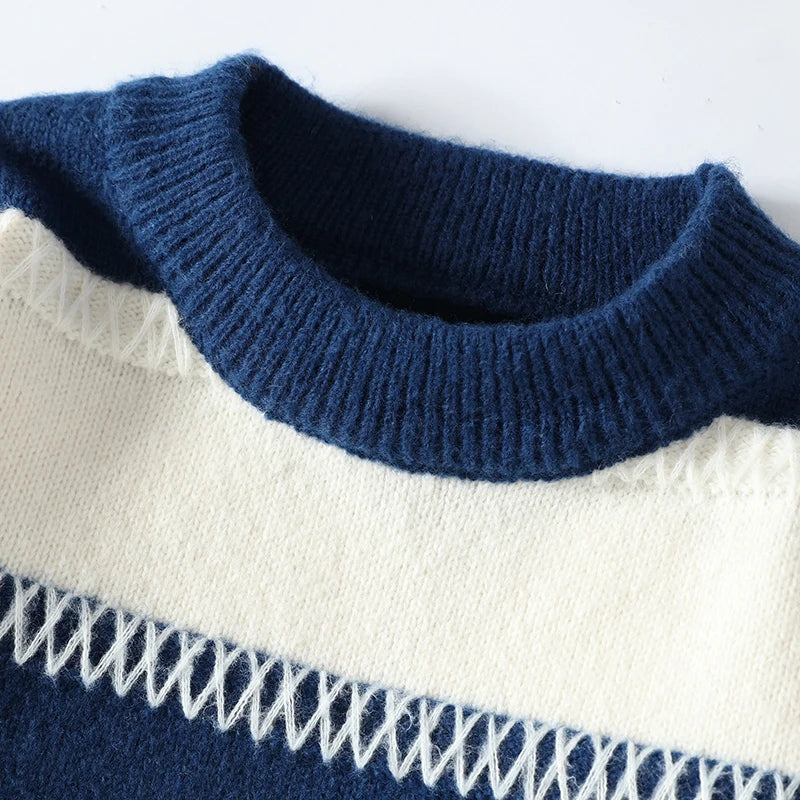 Thick Striped Half Turtleneck Cashmere Sweater