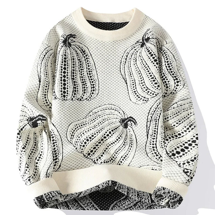 Casual Pumpkin Printed Knitted Jumper
