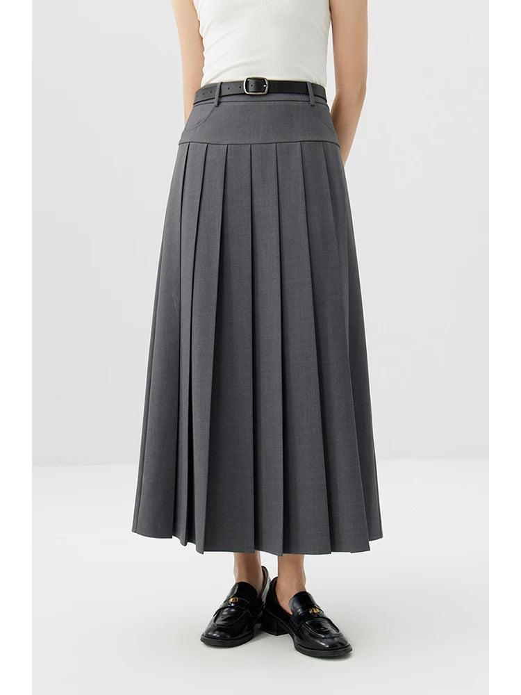 High Waist Slim Pleated Long Skirt