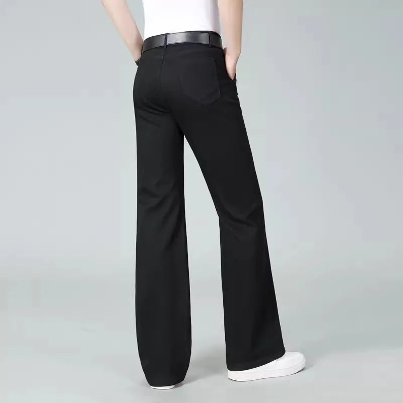 High Waisted Elastic Straight Casual Pants