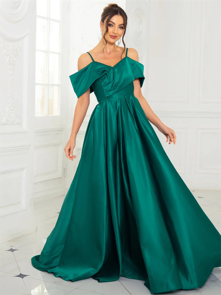 Off Shoulder A-Line Satin Maxi Gown