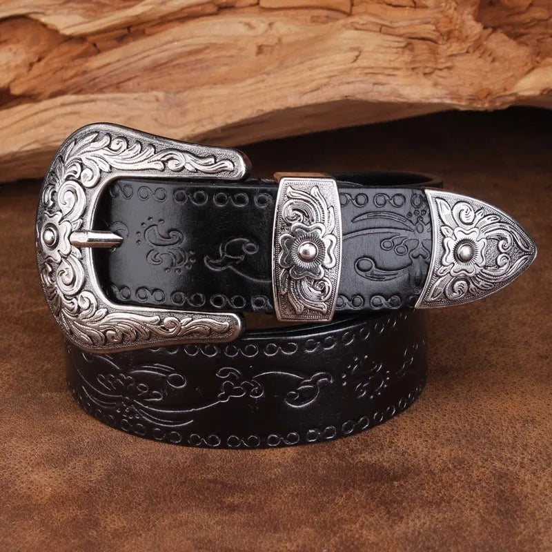 Punk Embossed Western Cowboy Leather Belt