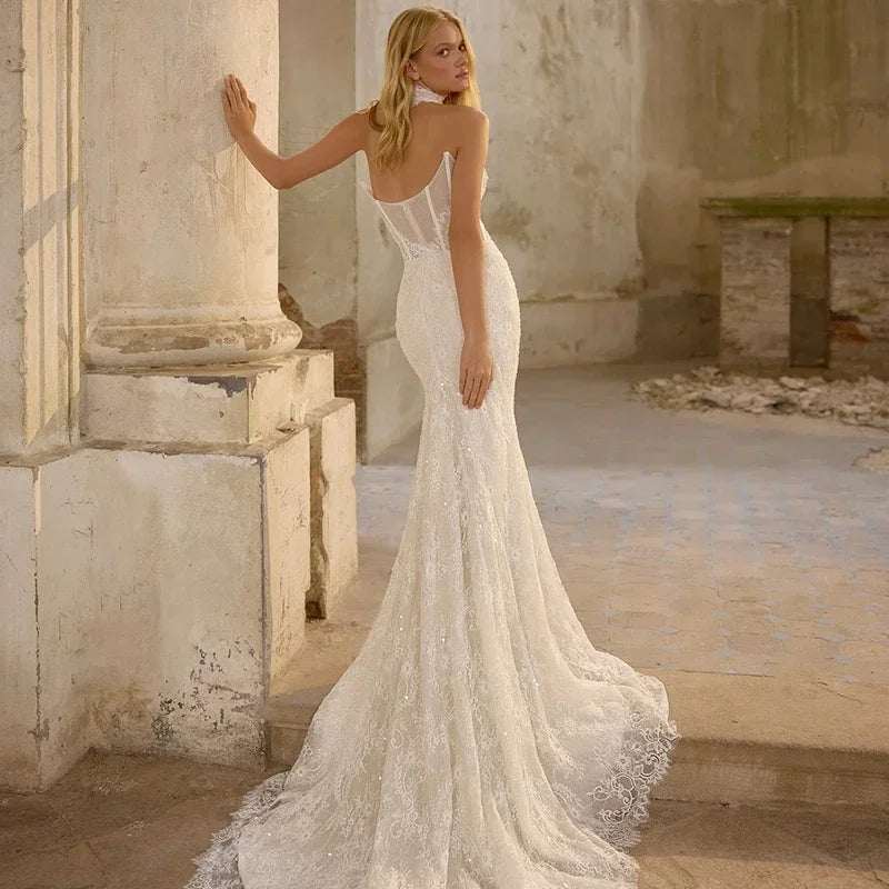 Sparkling Tulle Sweep Train Bride Dress