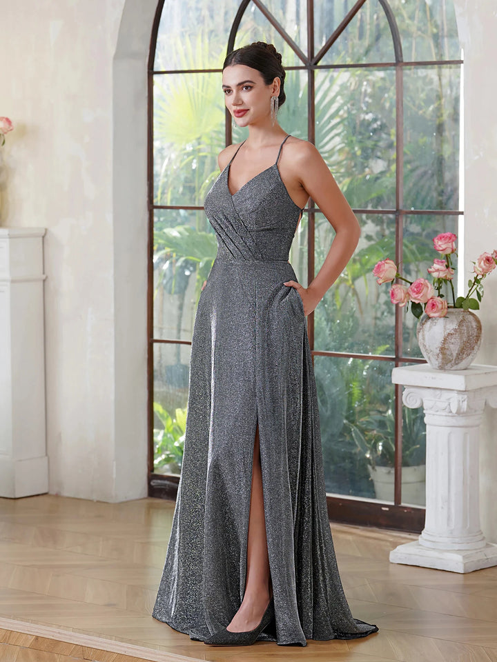 Glamorous Sparkle Spaghetti Strap Evening Dress