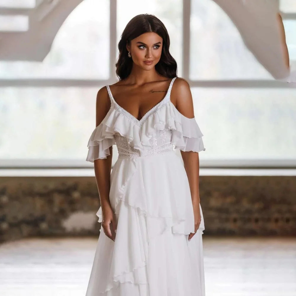Charming Spaghetti Strap Boho Bridal Gown